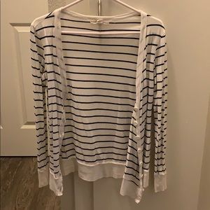 White cardigan with black stripes